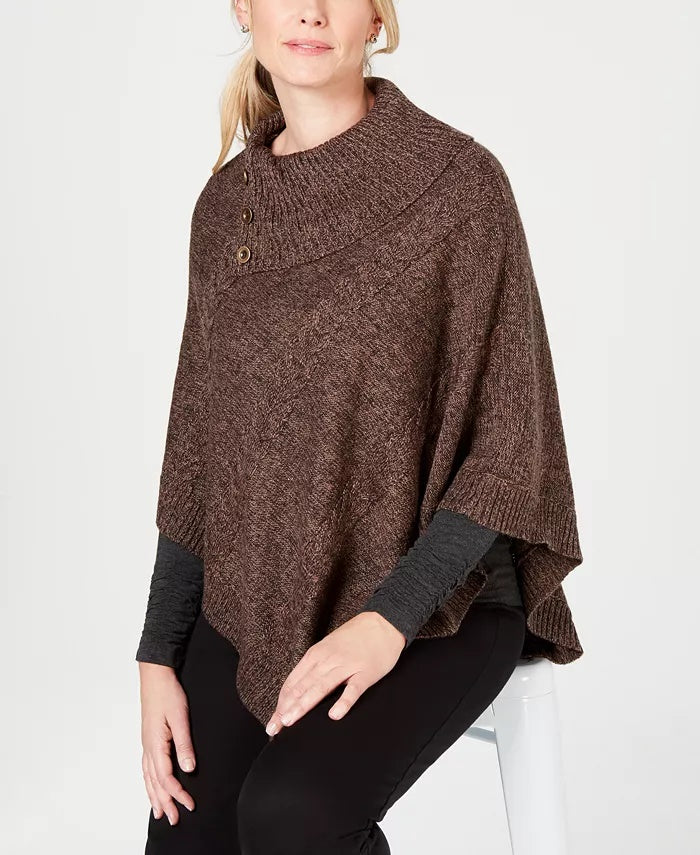 Karen Scott Women's Envelope Poncho Brown Size L/XL