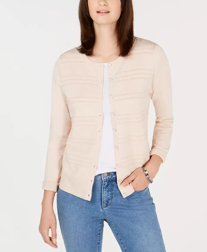 Charter Club Women's Petite Textured Cardigan Sweater Pink Size -PS