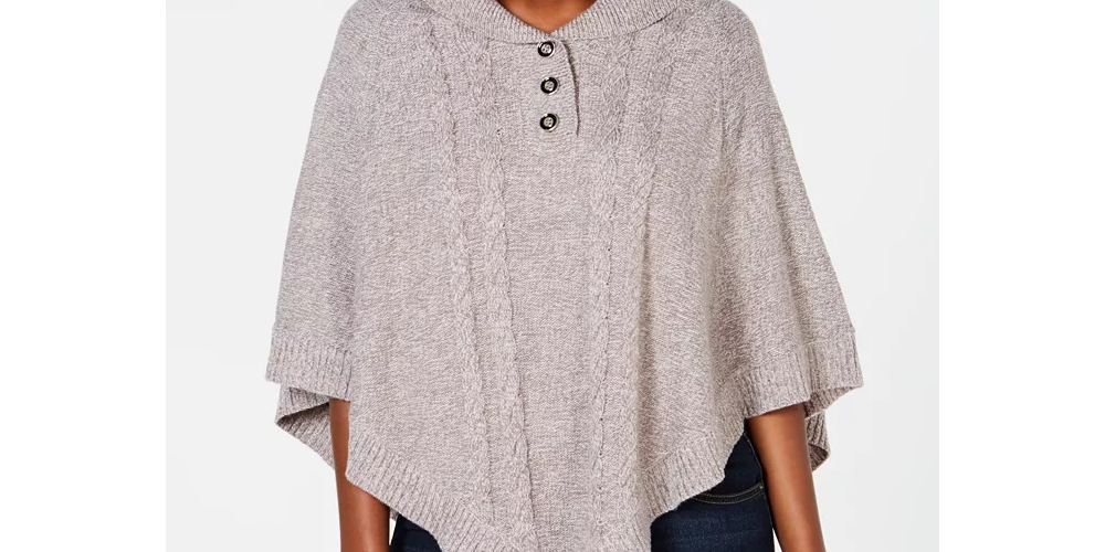 Karen Scott Women's Shawl-Collar Poncho Brown Size Large / X-Large