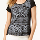 Style & Co Women'sBrushstroke-Print Polo Top Black Size PS