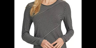 DKNY Women's Asymmetrical-Stripe Blouse Black Size X-Large