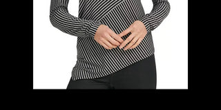 DKNY Women's Asymmetrical-Stripe Blouse Black Size X-Large