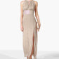 R & M Richards Women's Metallic Knit Keyhole Halter Gown Gold Size 10