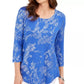 JM Collection Women's 3/4-Sleeve Printed Top Blue Size Small