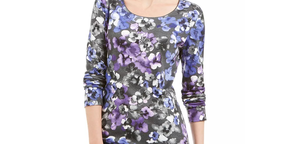 Karen Scott Women's Printed Scoop-Neck Top Blue Size Large