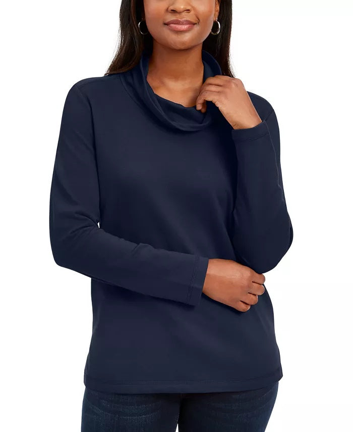 Karen Scott Women's Petite Funnel-Neck Top Black Size PL