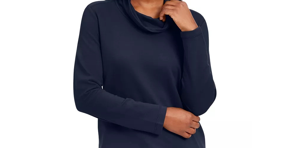 Karen Scott Women's Petite Funnel-Neck Top Black Size PL