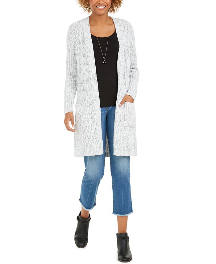 Style Co Women's Textured Open Front Long Sweater White Size XX-Large