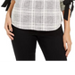 Charter Club Women's Petite Plaid Tie-Cuff Top Grey Size PS