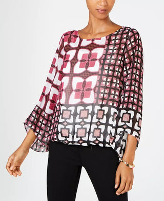 Alfani Women's Petites Banded Bottom Printed Top Pink Size Petite Small