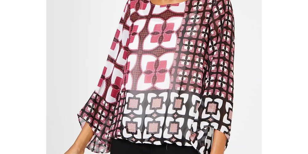 Alfani Women's Petites Banded Bottom Printed Top Pink Size Petite Small