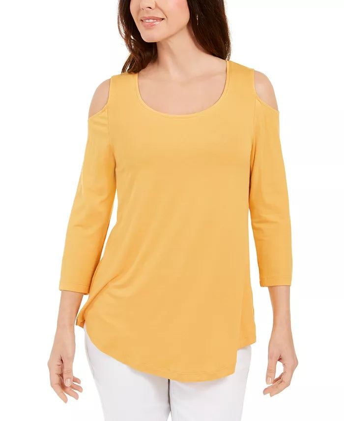 JM Collection Women's Cold-Shoulder Top Gold Size Small