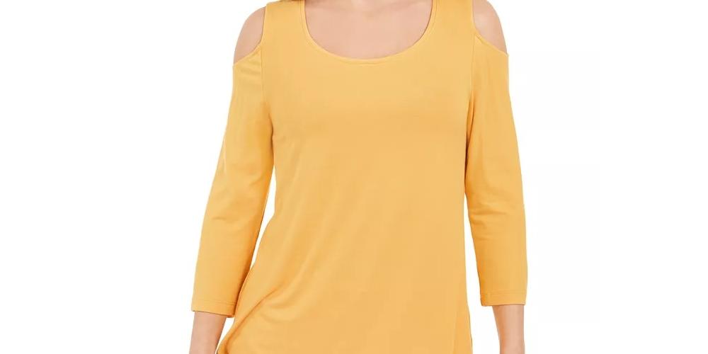 JM Collection Women's Cold-Shoulder Top Gold Size Small