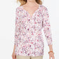 Karen Scott Women's Petite Floral-Print Henley Top White Size Petite Small