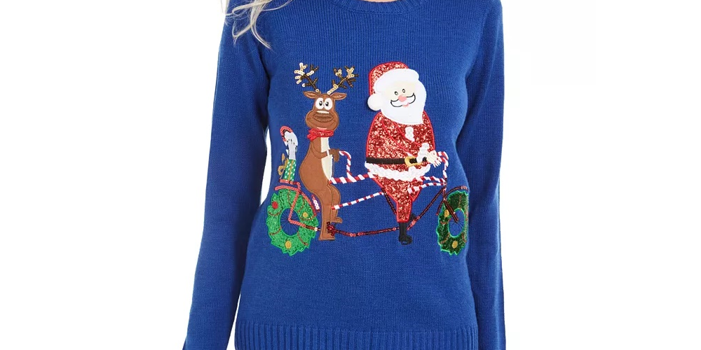 Karen Scott Women's Holiday Bicycle Sweater Blue Size Large