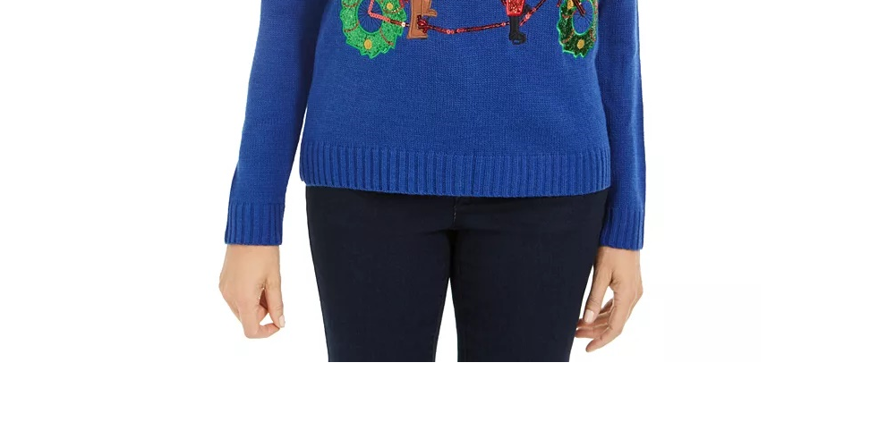 Karen Scott Women's Holiday Bicycle Sweater Blue Size Large