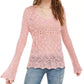 American Rag Women's Juniors' Pointelle-Knit Flared-Sleeve Sweater Pink Size Medium