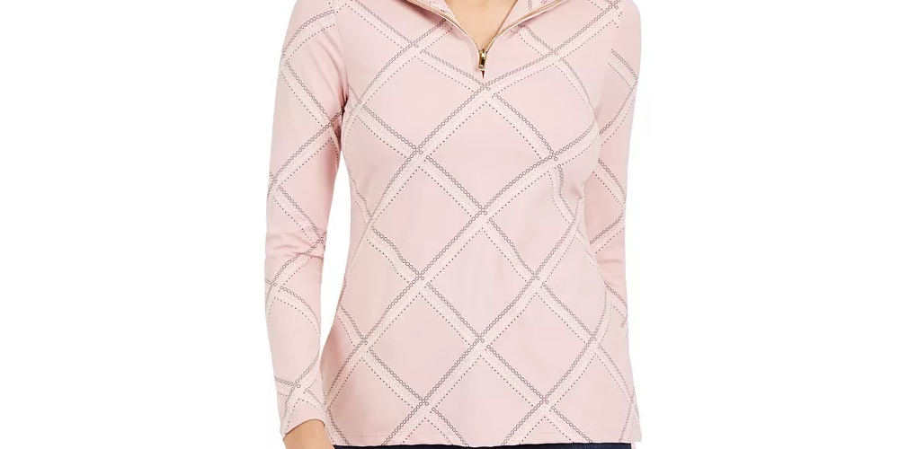 Charter Club Women's Printed Half-Zip Top Pink Size Medium