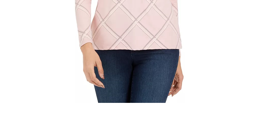 Charter Club Women's Printed Half-Zip Top Pink Size Medium