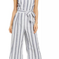 Charter Club Women's Striped Belted Jumpsuit White Size 10