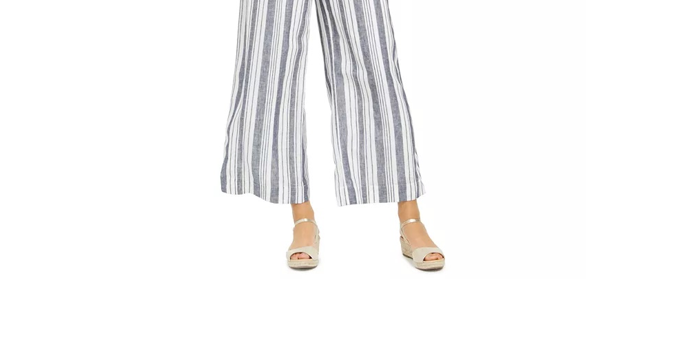 Charter Club Women's Striped Belted Jumpsuit White Size 10