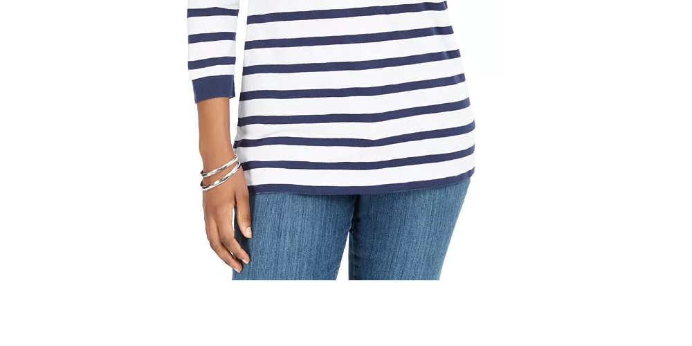 Charter Club Women's Cotton Lace-Up Grommet-Neck Tunic Blue Size XX-Large