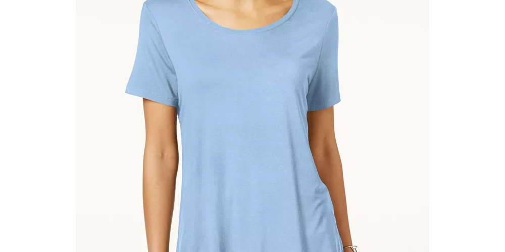 JM Collection Women's Petite Shirttail-Hem Top Blue Size Petite Small