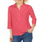 Charter Club Women's Supima Cotton 3/4 Sleeve Polo Shirt Red Size Large