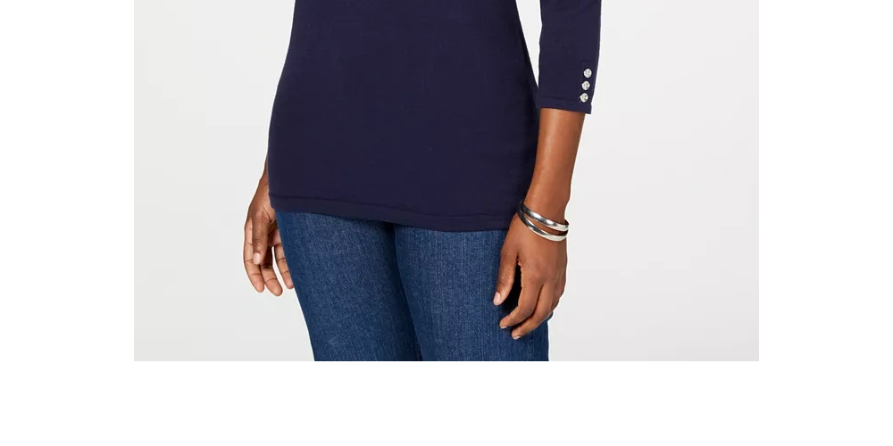 Karen Scott Women's Cotton Colorblocked Sweater Blue Size X-Small