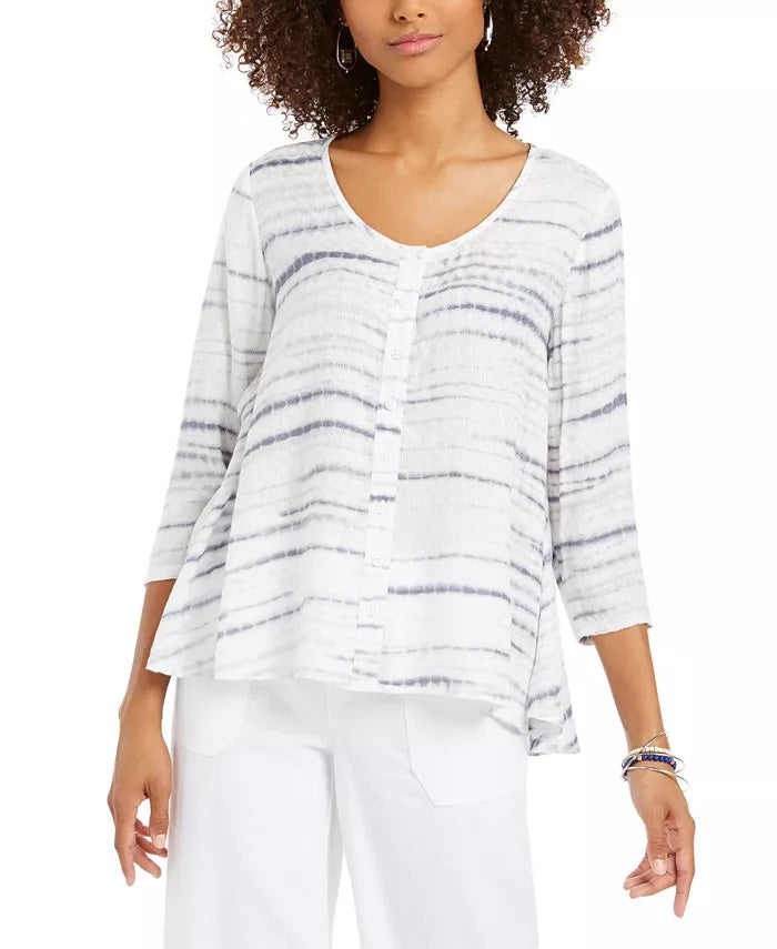 Style & Co Women's Printed Button-Down Swing Top  White Size X-Small