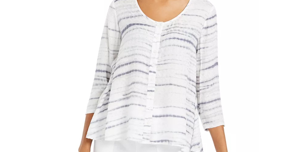 Style & Co Women's Printed Button-Down Swing Top  White Size X-Small