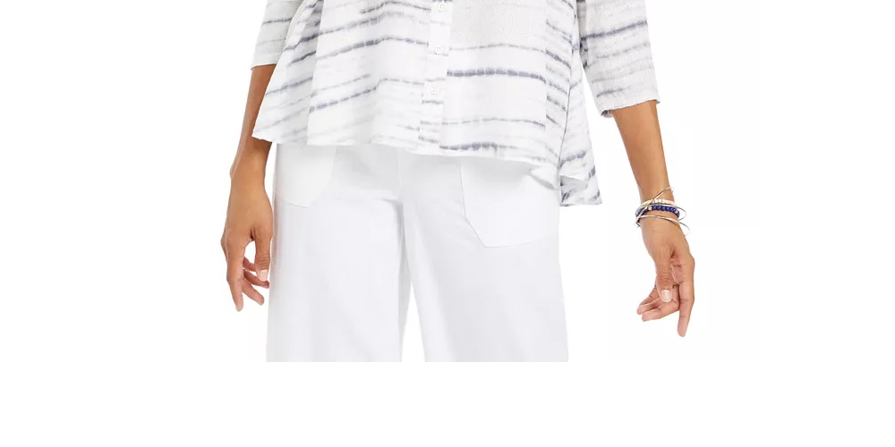 Style & Co Women's Printed Button-Down Swing Top  White Size X-Small