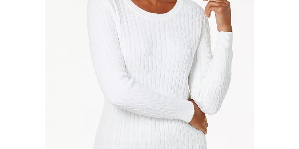Karen Scott Women's Cotton Cable-Knit Sweater WhiteSize PL