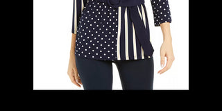 Alfani Women's Petite Mixed-Print Belted Top Blue Size PL