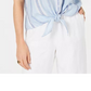 Charter Club Women's Linen Striped Tie Top Blue Size Small