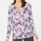 Karen Scott Women's Printed Split-Neck Top Purple Size X-Small