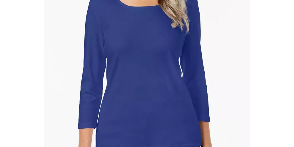 Karen Scott Women's Scoop-Neck Top Blue Size Medium