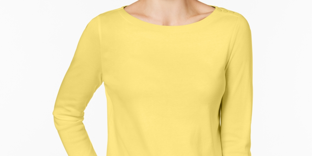 Charter Club Women's Petite Button-Shoulder Top Yellow Size Petite Small