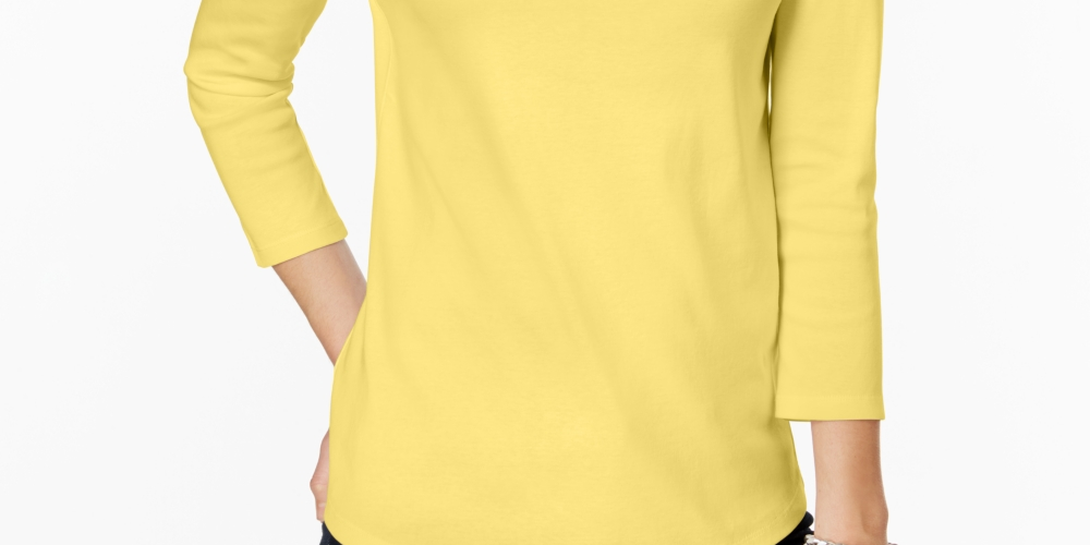 Charter Club Women's Petite Button-Shoulder Top Yellow Size Petite Small
