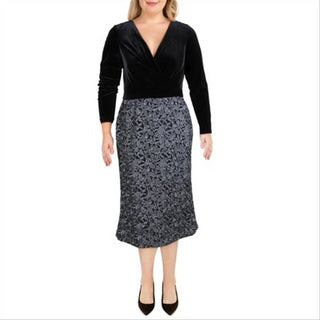 Ralph Lauren Women's Sharlene Velvet Lace Cocktail Dress Black Size 10