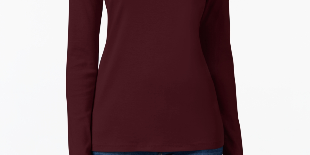 Charter Club Women's Pima Cotton Long-Sleeve Top Burgundy  Size X-Small