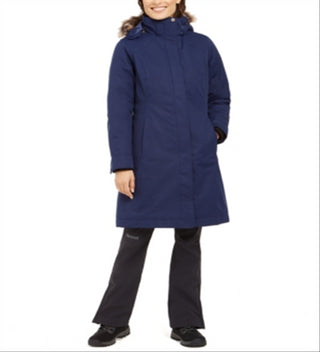 Marmot Women's Chelsea Hooded Faux Fur Trim Coat Blue Size Small