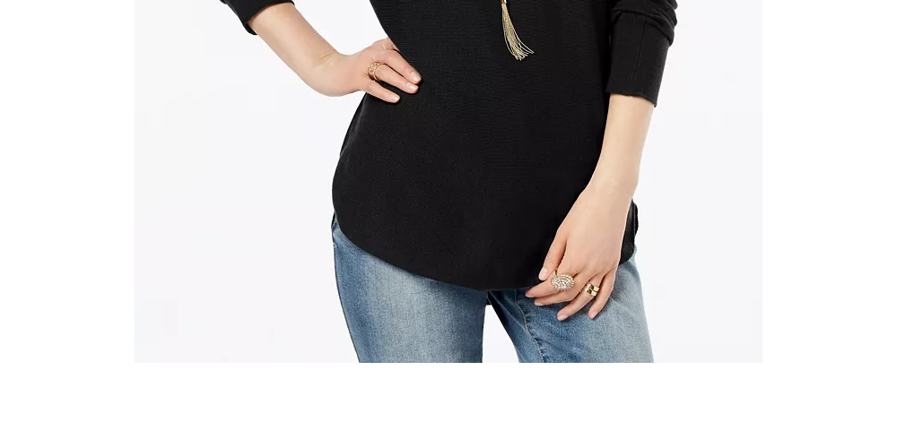 INC International Concepts Women's Black Textured Solid Long Sleeve Jewel Neck Top Black Size Petite Small