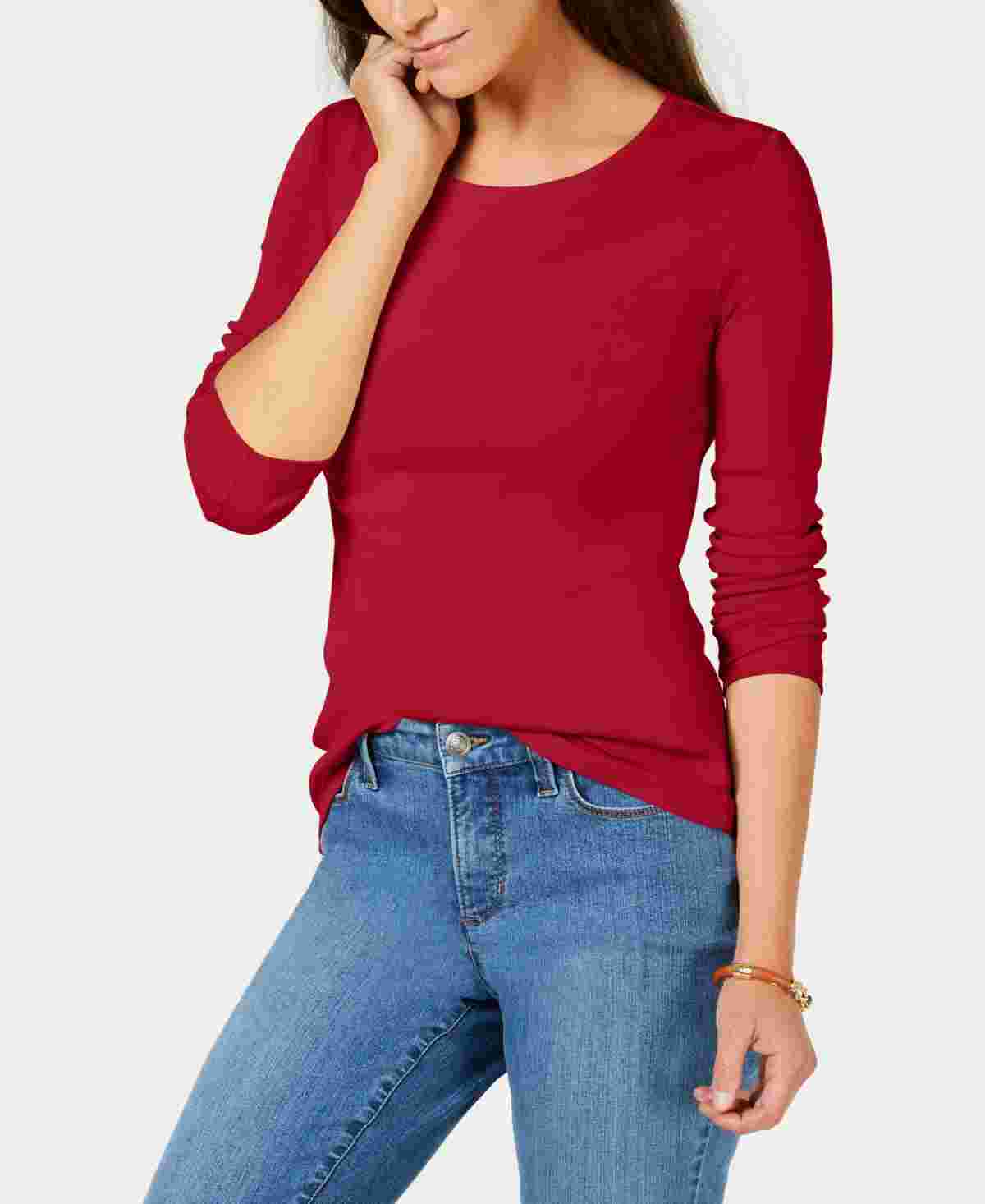 Charter Club Women's Pima Cotton Long-Sleeve Top Red Size Medium