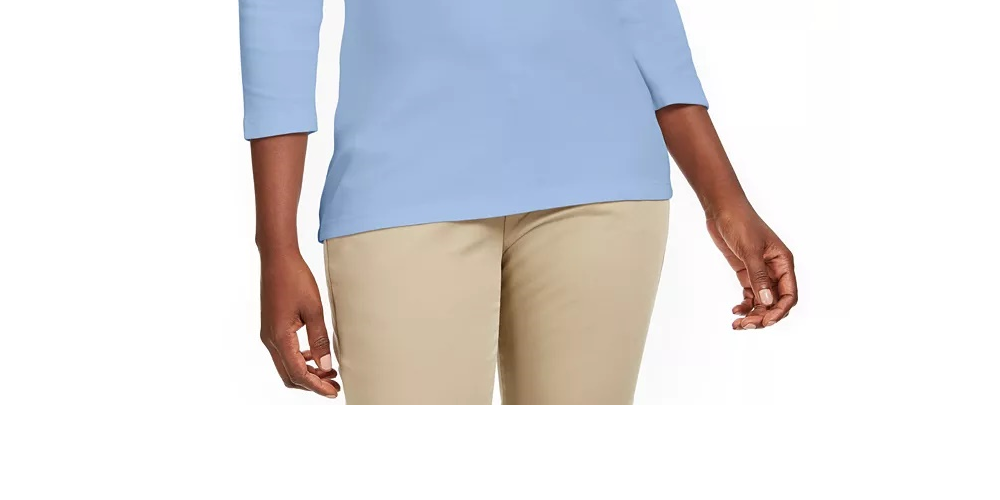 Karen Scott Women's Grommet-Neck Cotton Top Blue Size Small