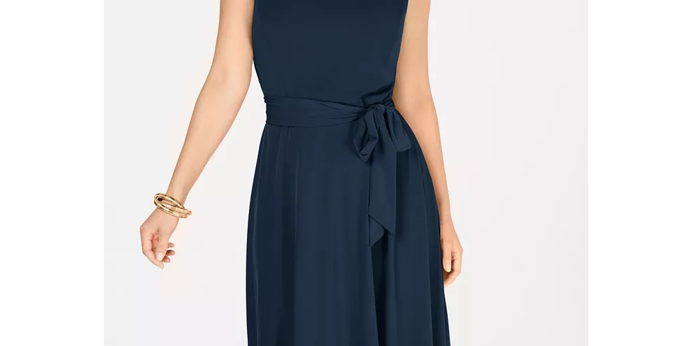 Charter Club Women's Petite Belted Midi Dress Blue Size Medium