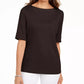 Karen Scott Women's Boat-Neck Elbow-Sleeve Top Brown Clay Size Medium