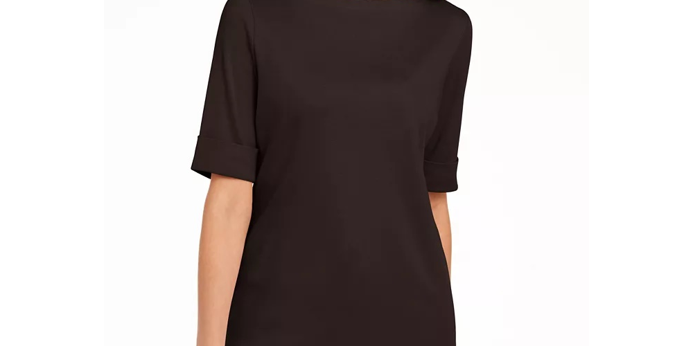 Karen Scott Women's Boat-Neck Elbow-Sleeve Top Brown Clay Size Medium