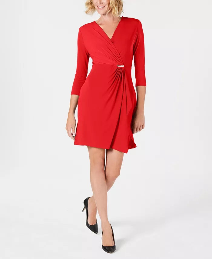 Charter Club Women's Petite Faux-Wrap Dress Wine Size Petite Small