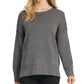 DKNY Women's Contrast-Trim Double-Knit Sweater Gray Size Large